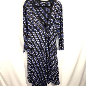 Market Place Handcrafted Blue/Black/Gray Surplice Wrap Dress Sz 2W